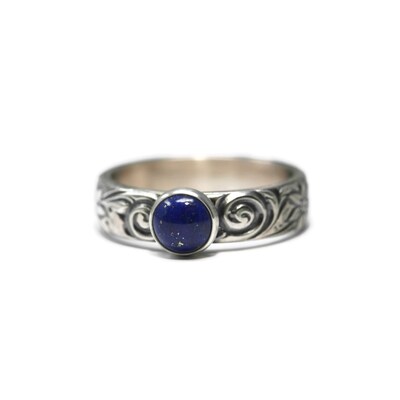 6mm Lapis-lazuli 925 Antique Sterling Silver Rose and Daisy Band Ring by Salish Sea Inspirations - image1